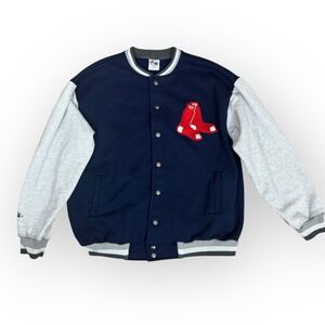 VTG Majestic Boston Red Sox Varsity Jacket Mens XL Navy Blue Snap Front USA‎